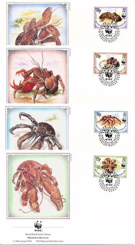 [53942] Br. Indian Ocean Terr. 1993 Marine life WWF Coconut Crab  FDC 4 covers