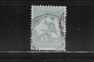 AUSTRALIA SCOTT #98 1929-30 KANGAROO WMK 203- 1SH (BLUE GREEN)- USED