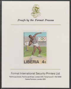 LIBERIA 1984  SHOT PUTT   imperf on FORMAT INTERNATIONAL PROOF CARD