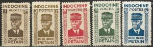 Indochina Sc. 217-221, mint, no gum as issued. Short set. 1942-43. (I249)