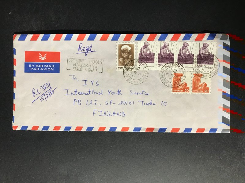 India Registered Cover to Finland City Cancel (1980s-1990s) Cover #927