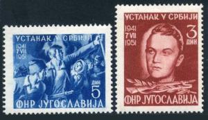 Yugoslavia 327-328,hinged.Michel 658-659. Serbian Insurrection,10th Ann.1951. 