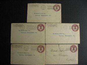 USA U349 5 1893 covers all Chicago to PA, interesting variety of cancels here!