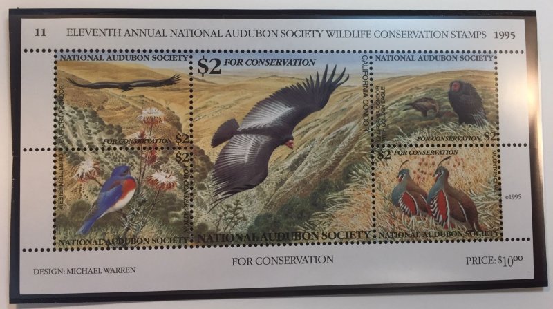 U.S. Audubon Society Wildlife Stamp Sheet 1995 California Condor - MNH