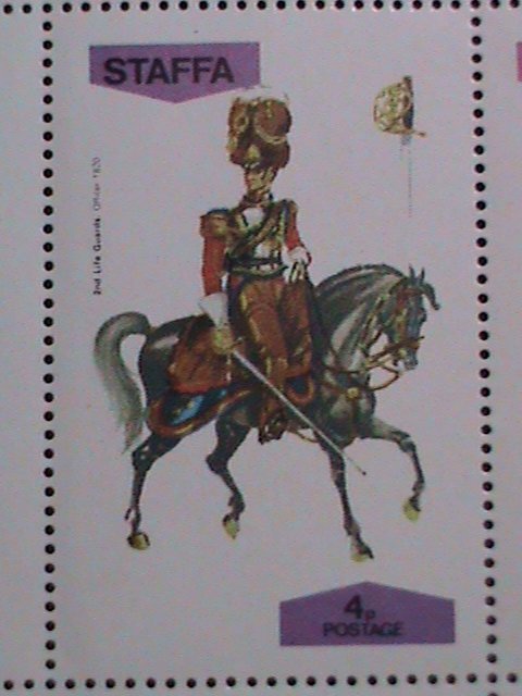 STAFFA-SCOTLAND-UNIFORMS ON HORSES SOLDERS MNH  S/S VF EST.VALUE $12