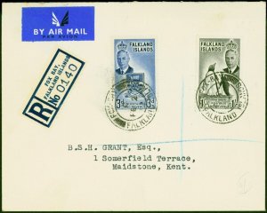 Falkland Is 1952 Registered Cover to Maidstone 'Fox Bay C FE 2 52' CDS