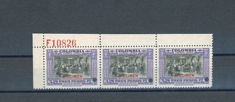 COLOMBIA Air Mail Stamps $3 ABNCo *F10826/11835* SPECIMEN 2 Blocks{3} MNH ZS24