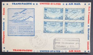 USA, 1935, SC# C20, FDC, Block of 4 China Clipper, Used, VF