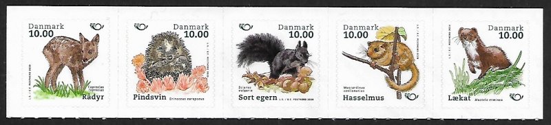 Denmark # 1835-1839 - European Mammals  - strip - MNH