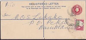 BASUTOLAND 1959 long size registered envelope used Morija to Peka..........70955