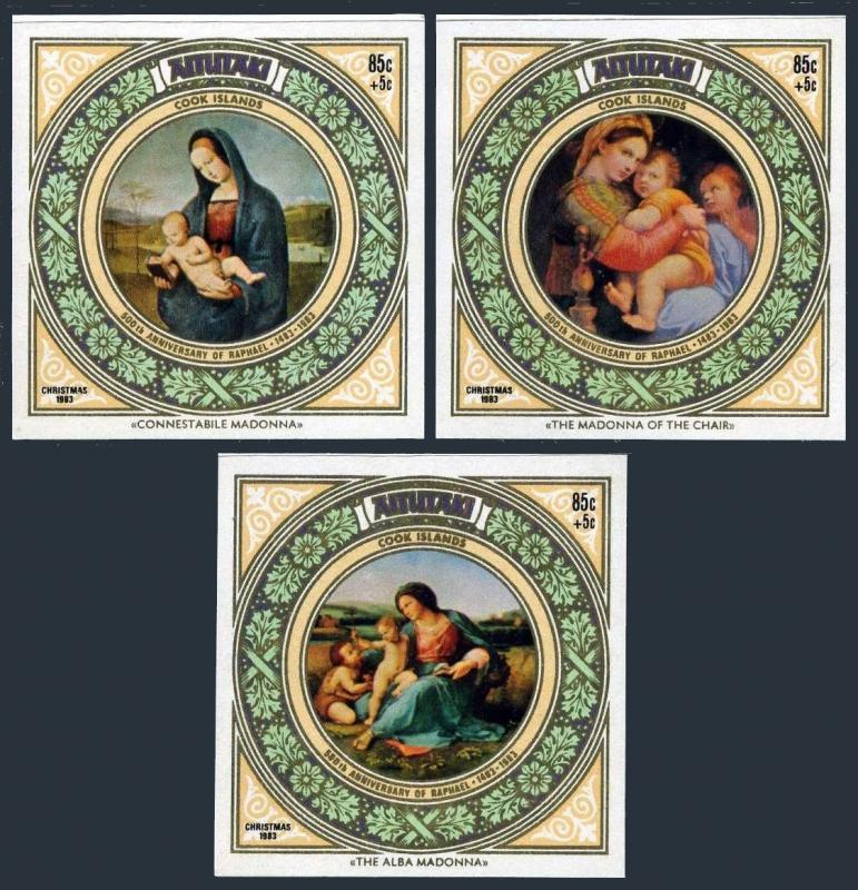 Aitutaki 315-317,318 ac,319-321 sheets,MNH. Christmas 1983.Paintings by Raphael.