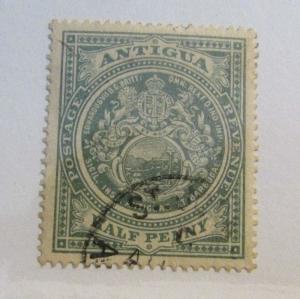 ANTIGUA Scott #31 Θ used ½ penny, Lion & Unicorn , fine - very fine + 102 card