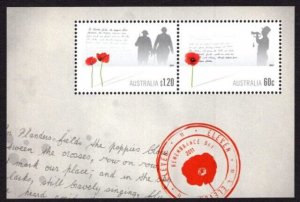 Australia Scott 3604-3605a, MNH, Free Shipping, Remembrance Day, Souvenir Sheet