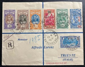 1928 Rikitea Tahiti Registered Cover to Trieste Italy Sc# 63 67 68