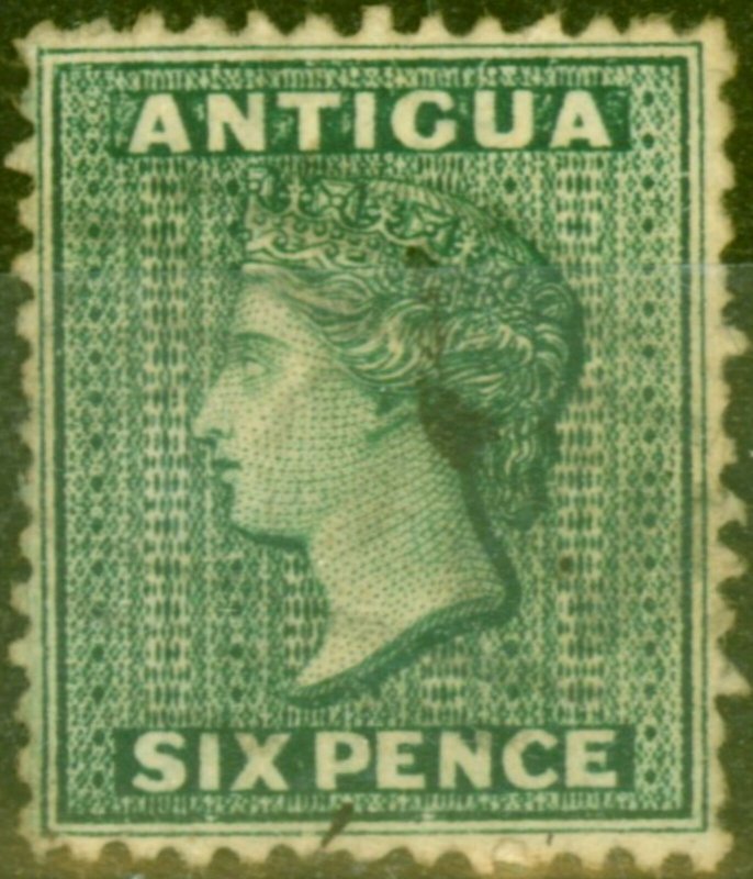 Antigua 1876 6d Blue-Green SG15x Wmk Reversed Fine Used