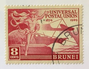 Brunei 1949 Scott 79 used - 8c, 75th  Anniv of the UPU