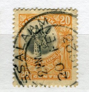 TANGANYIKA; 1922 early Giraffe issue used Shade of 20c. value, fair Postmark