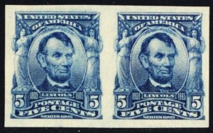 315, Mint Superb H 5¢ Lincoln Imperforate Pair - Stuart Katz