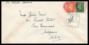 Great Britain 1943 on ACTIVE Service CENSORED Maritime Mail to San Francisco