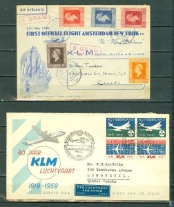 NETHERLANDS 1946/59 AIRMAIL FIRST FLIGHT COVER(#266/275) + FDC(#381-82)
