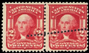 319, Mint HR 2¢ Pair With Extra Set of Perforations Error * Stuart Katz