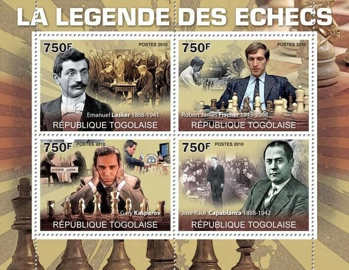 Togo 2010 MNH - The Legend of Chess (E.Lasker, R.J.Fisher, G.Kasparov)