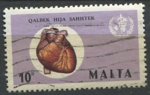 Malta Sc#437 Used, 10p lil & multi, World Health Day (1972) (1972)