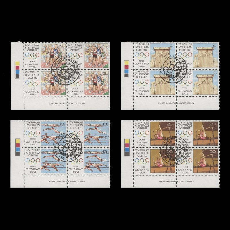 Cyprus 1984 Olympic Games, Los Angeles imprint/traffic light blocks cancelled...