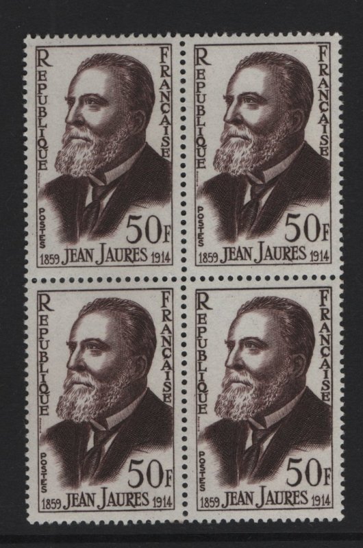 France   #928  MNH  1959 Jean Jaures block of 4