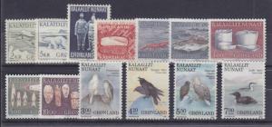 Greenland Sc 72/186 MNH. 1969-1987 issues, 13 different singles VF