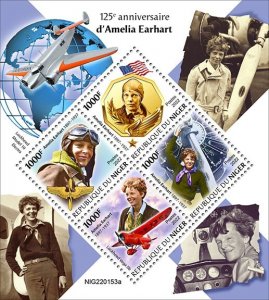 NIGER - 2022 - Amelia Earhart - Perf 4v Sheet - Mint Never Hinged