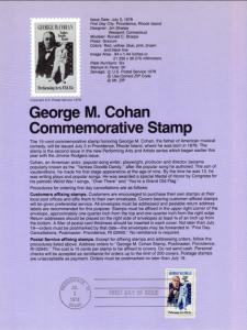 US SP451 George M Cohan 1756 Souvenir Page FDC