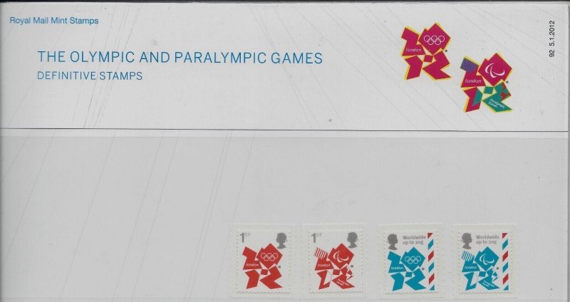 2012 Olympic & Paralympic Games Self-adhesives 1st & W Presentation Pack no 92