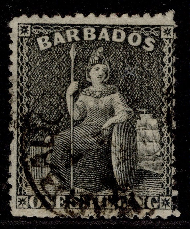 BARBADOS QV SG61, 1s black, USED. Cat £25. WMK large star