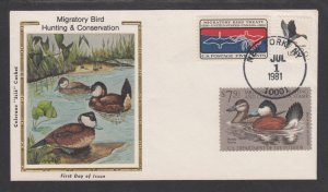 US Sc RW48 Colorano FDC, 1981 $7.50 Duck Stamp