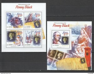 2015 Sierra Leone Stamps On Stamps Penny Black Kb+Bl ** Stamps St543