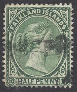 Falkland Islands Sc# 9 Used 1892 ½p green Queen Victoria