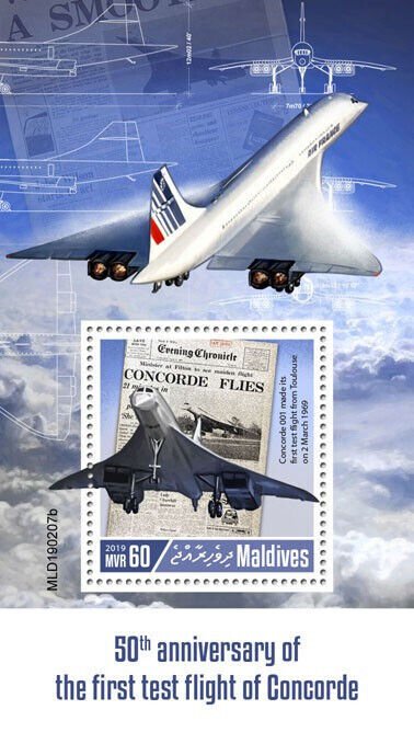 Maldives 2019 MNH Aviation Stamps Concorde Aircraft First Test Flight 1v S/S
