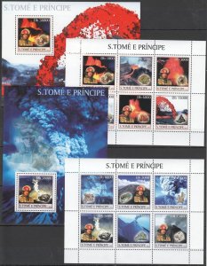 O0145 2003 S. Tome & Principe Minerals Volcanoes #1981-94 Michel 44 Euro 2+2 Mnh