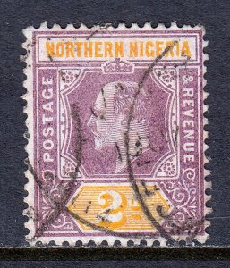 NORTHERN NIGERIA — SCOTT 21 — 1905 2d KEVII ISSUE, ORD. PAPER — USED — SCV $32