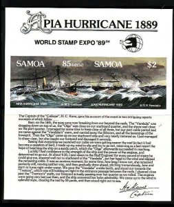 Samoa-Sc#755e- id7-unused NH sheet-Pia Hurricane-Ships-1989-