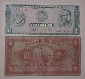 PERU 2 BANKNOTES 5 & 10 SOLES