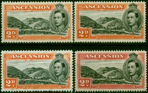 Ascension 1938-49 2d All 4 Perfs & Shades SG41, 41a, 41b & 41c Fine MNH