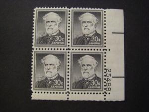 Scott 1049a, 30c Robert E. Lee, PB4 #25488 LR, MNH Liberty Beauty, dry