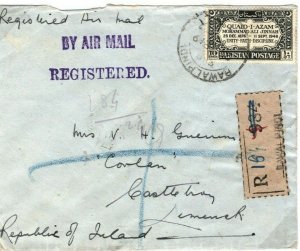 PAKISTAN Cover Rawalpindi Registered Air Mail Quaid-E-Azam Ireland 1949 SX4