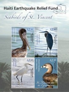St. Vincent 2010 - Haiti Relief Fund Seabirds - Sheet of 4 Stamps Scott 3700 MNH