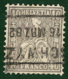 SWITZERLAND Helvetia Stamp Scott.58 40c Grey Used 1882 Schwyz c$170-  ORANGE42