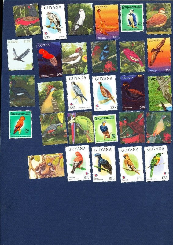 GUYANA - VF MNH - BIRDS - large lot  see the three scans