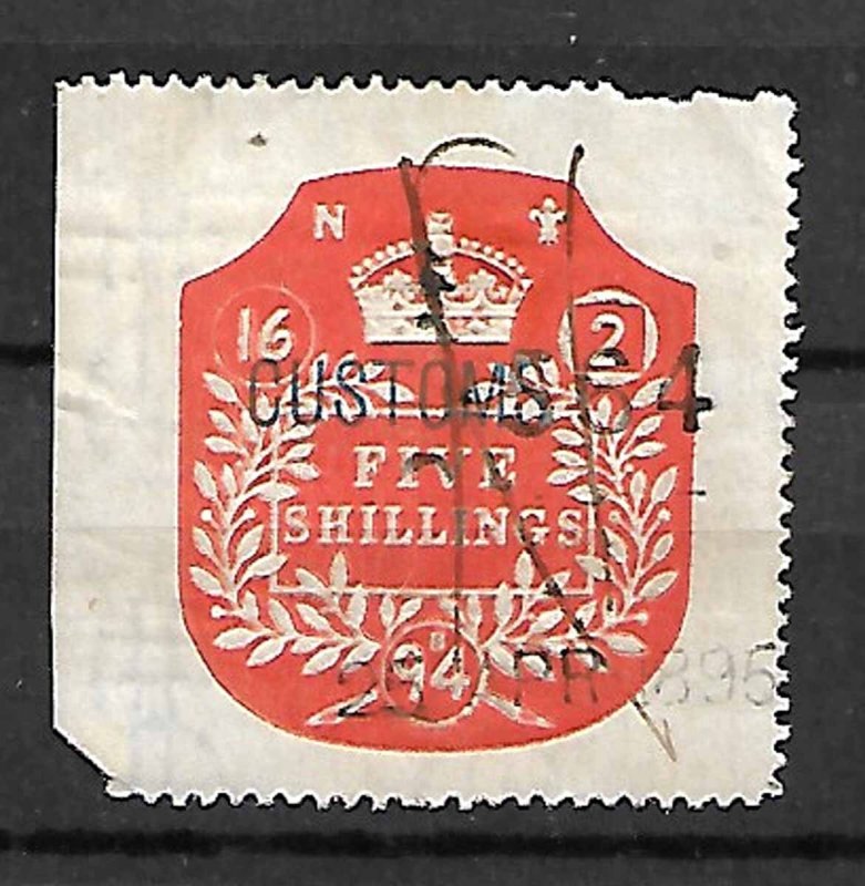 GB FISCAL REVENUE TAX STAMPS QV 1894, 5sh