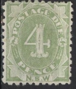 Australia: New South Wales J5 (mng, pencil mark) 4p numeral, grn (1891)